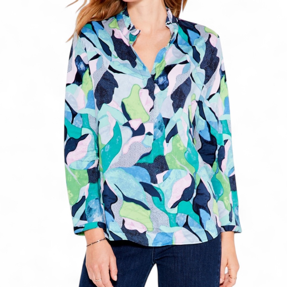 NIC+ZOE Frozen Tundra Top Popover Abstract Blouse Classic Office Artsy | Size M